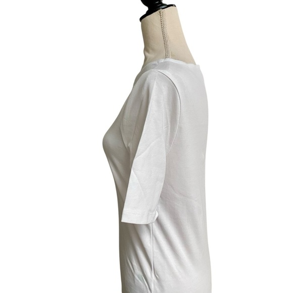 J.Crew Factory White Boatneck Tee Size S | Fair Trade Cotton Elbow Sleeve NWT - Picture 7 of 13